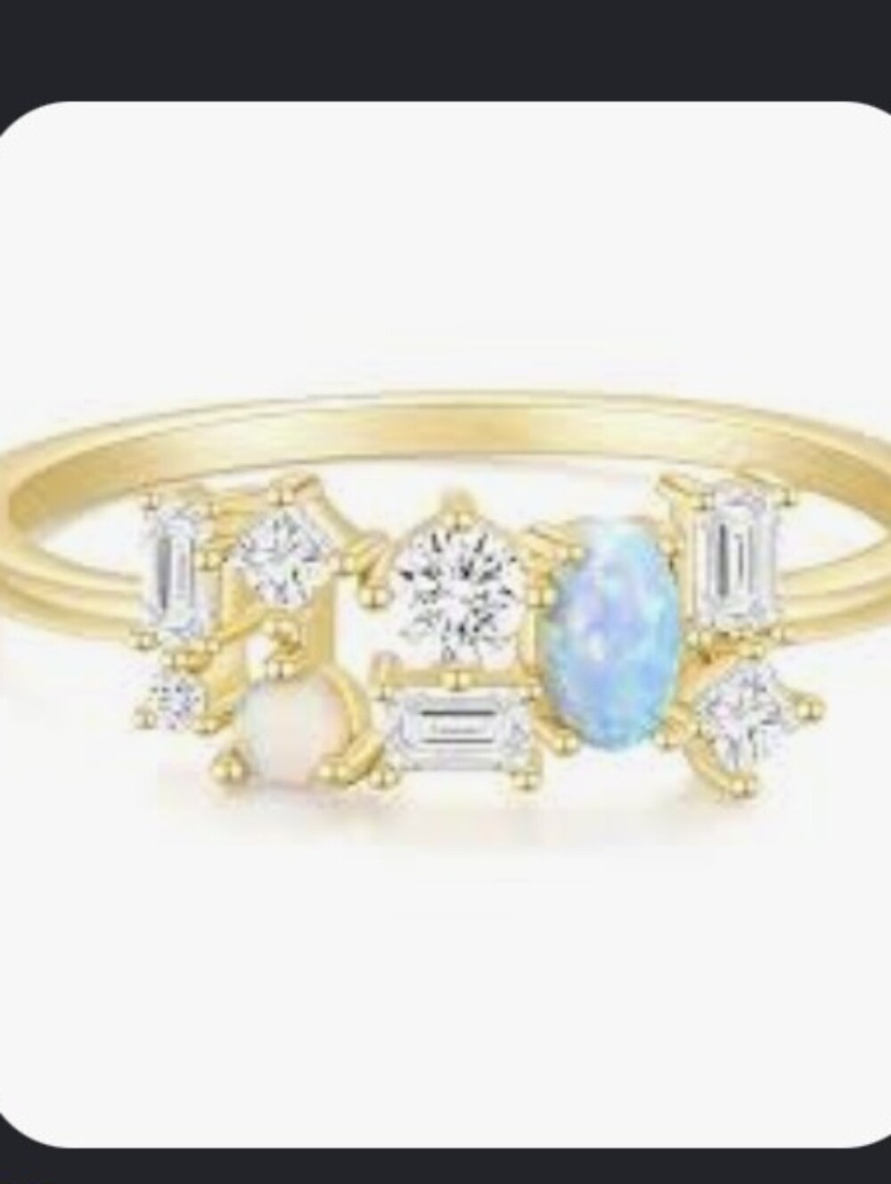 NEW 14kt Gold Plated Created Opal and CZ Gemstone Cluster Ring